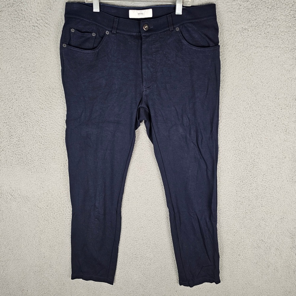 Brax Pants Mens 35/32 Navy Blue Chuck Modern Fit Five Pocket Trousers